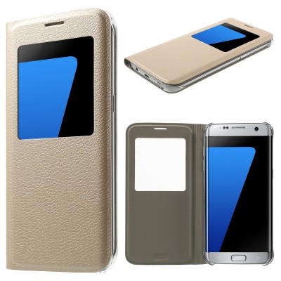 Window View Leather Case for Samsung Galaxy S7 Edge Gold